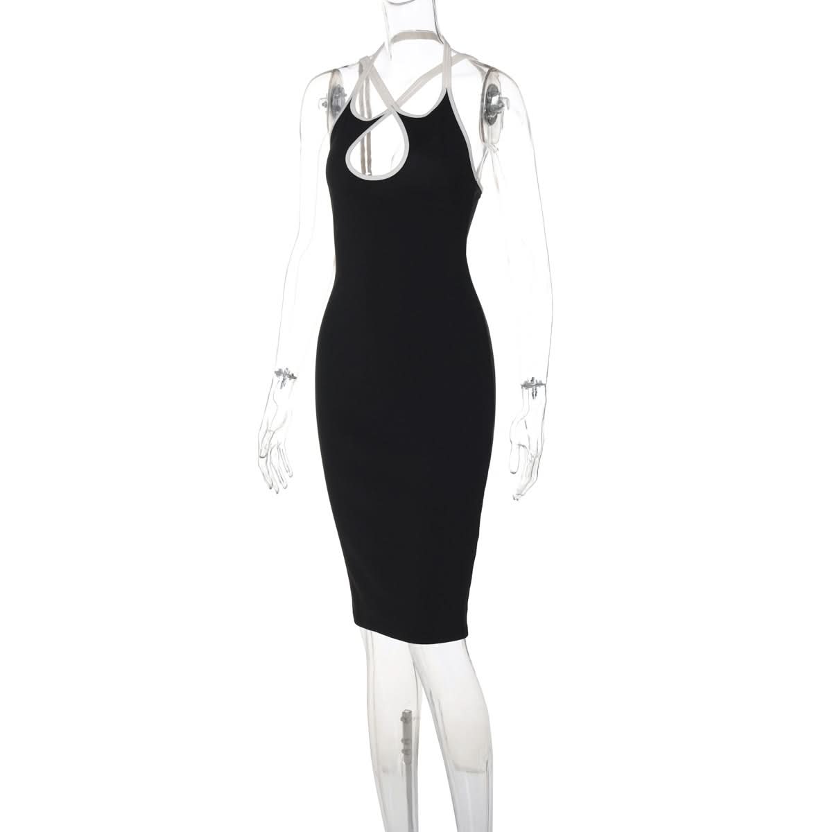 Cross front halter hollow out backless cut out midi dress