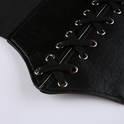 Lace up solid PU leather corset belt