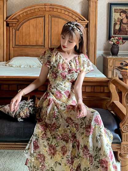 French Court-Style Plus Size Maxi Dress Ruffled Off-Shoulder Chiffon Dream gunne sax vintage dress