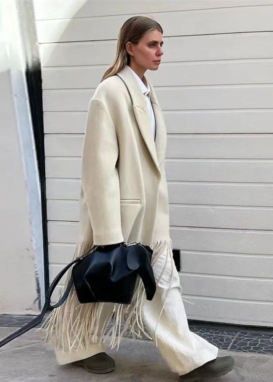 Fringe-Detail Wool Coat