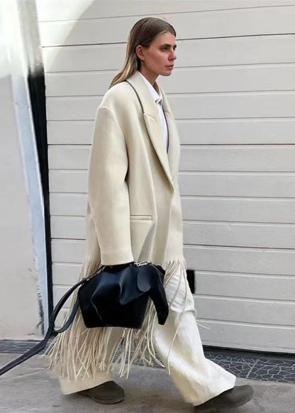 Fringe-Detail Wool Coat