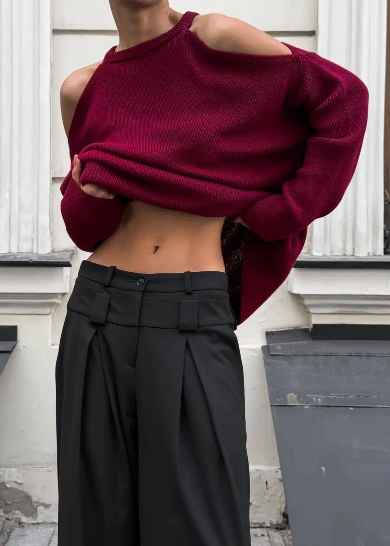 Cold-Shoulder Knit Sweater