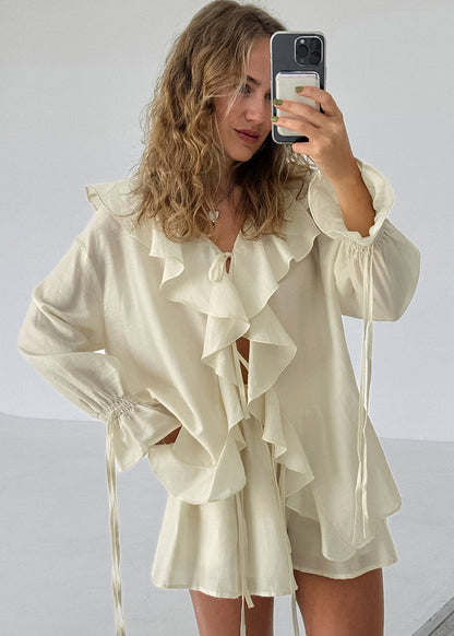 Ruffle Charm - Flowy Two-Piece Set with Statement Details