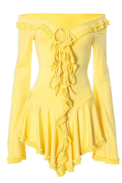 Donna V-neck Ruffle Detail Mini Dress