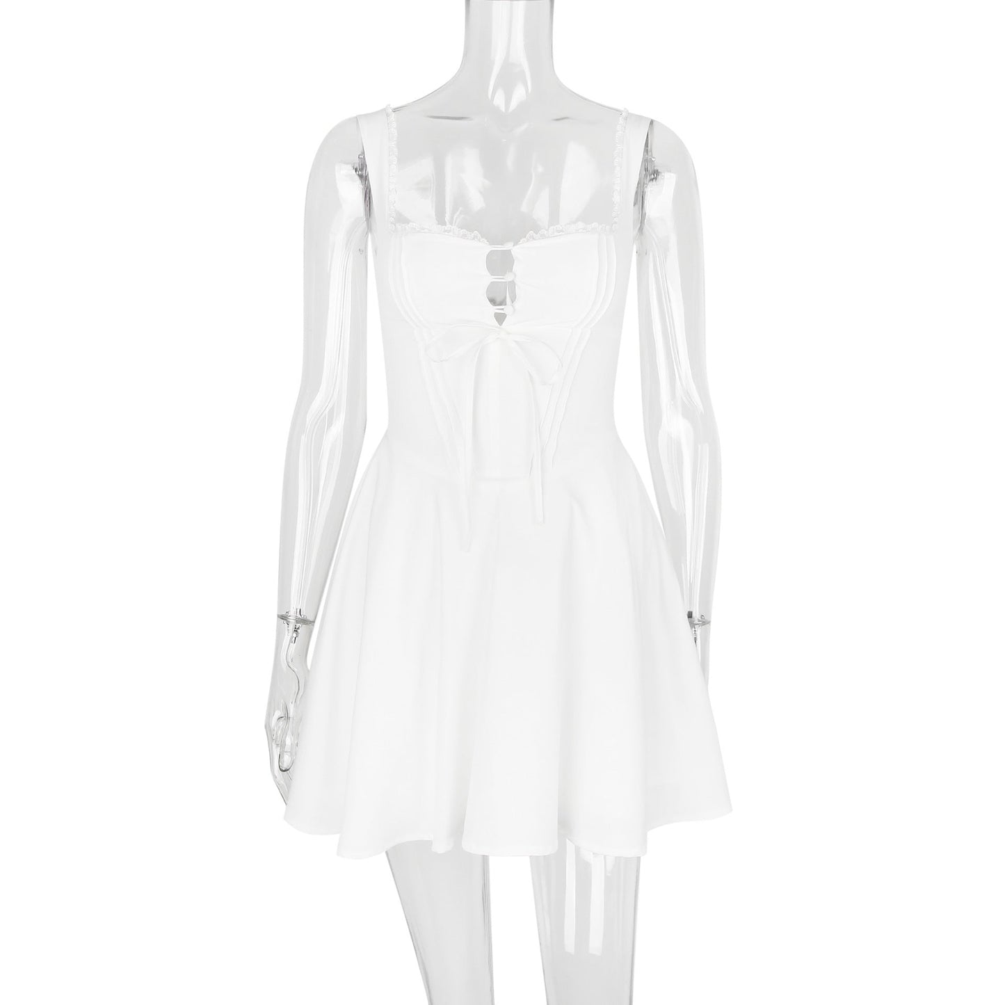 Sling Lace Halter Back Solid Color Dress