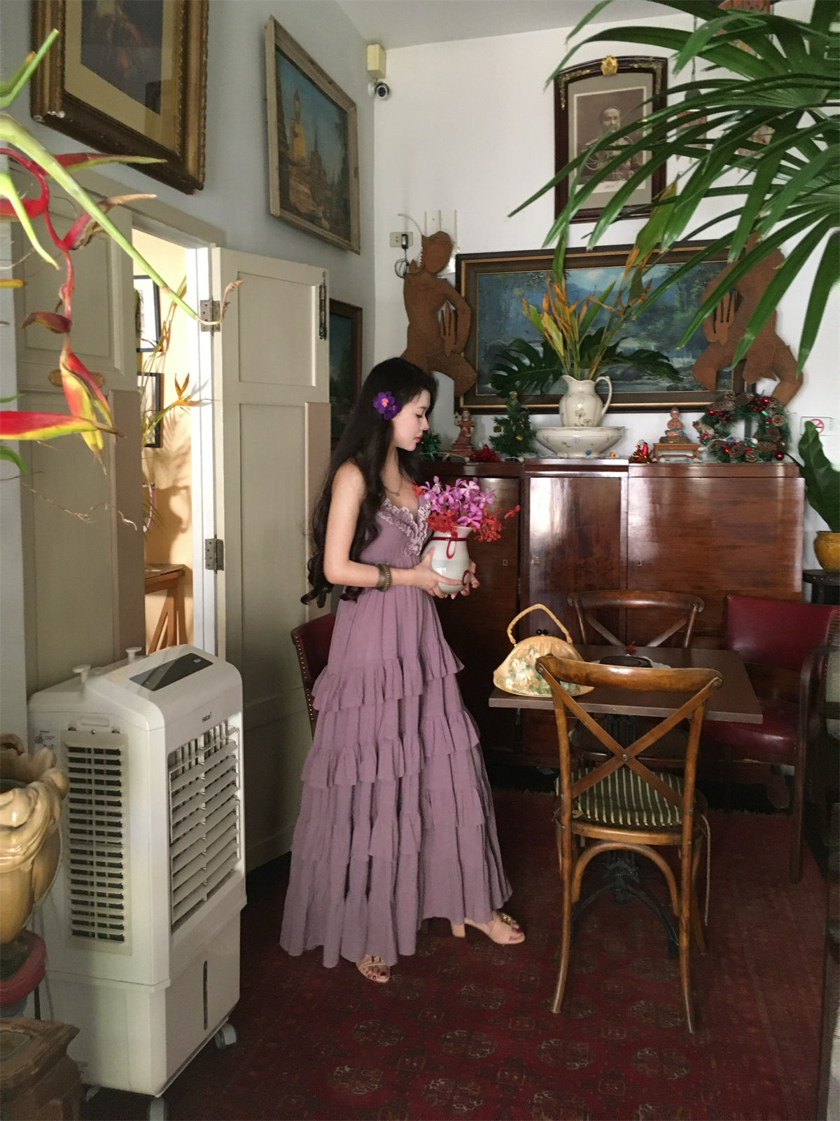 Purple Cotton Tiered Dress Dreamy Vintage-Inspired Summer Look
