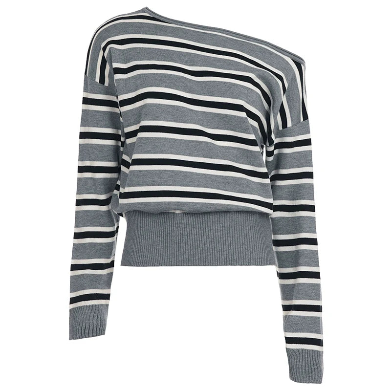 Stormy Striped Off Shoulder Knit Top