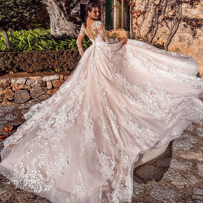 Long Sleeve Lace Ball Gown Wedding Dress