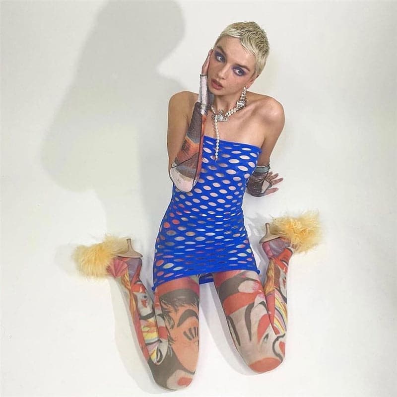Fishnet hollow out see through tube dress-final-sale