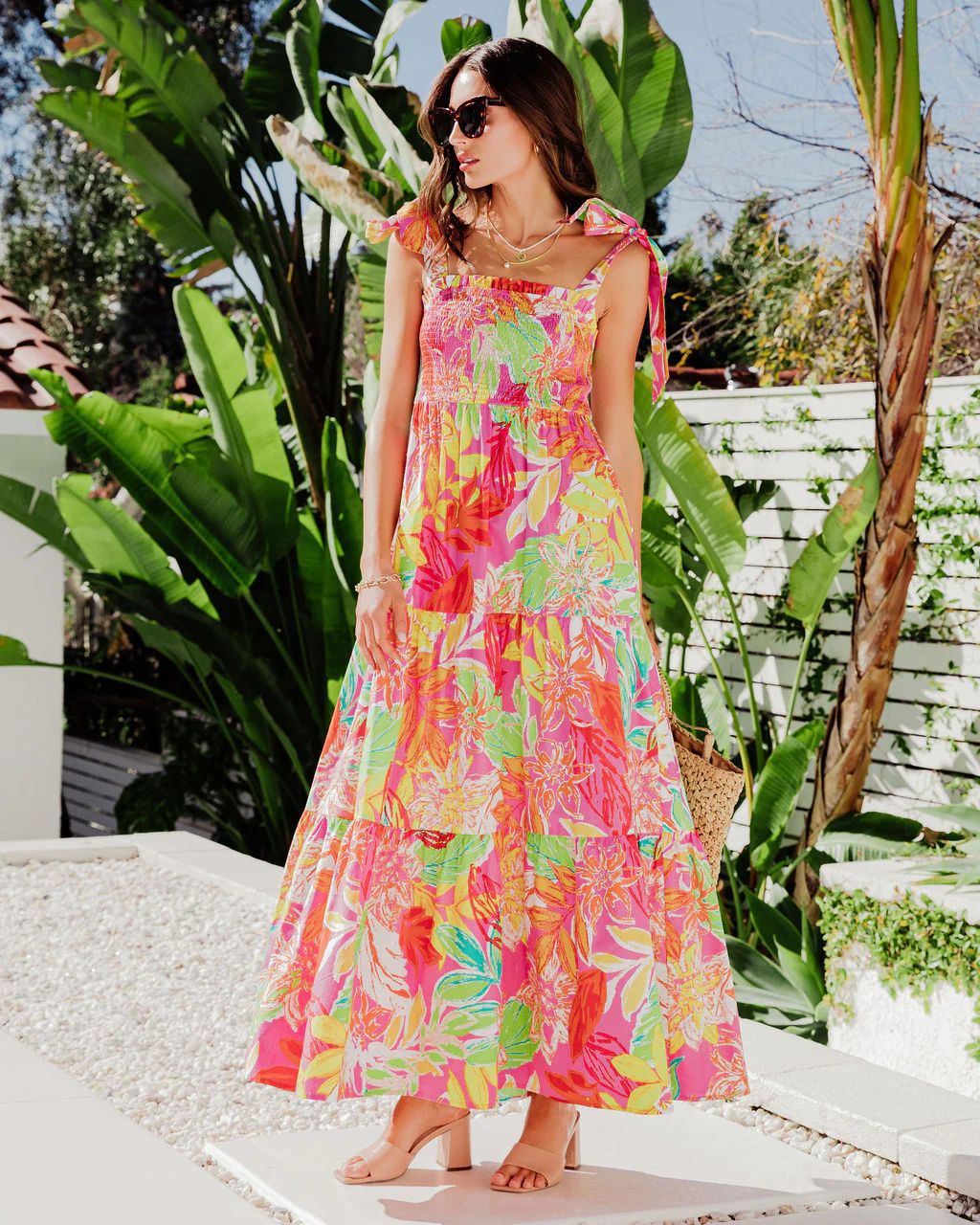 Elegant Printed Backless Cami Dress