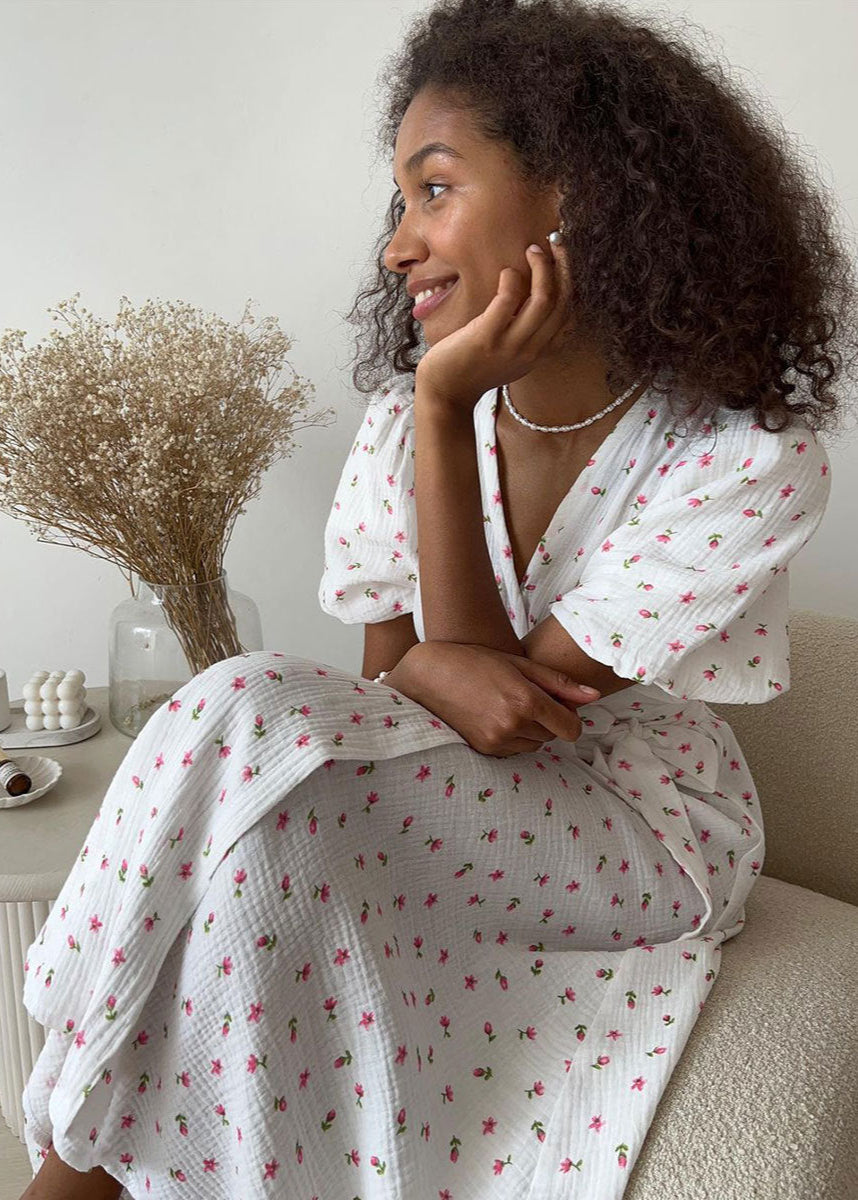 Maribel – Floral Puff Sleeve Wrap Dress