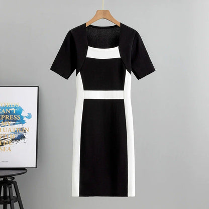 Black – Striped Pullover Knitted Dress