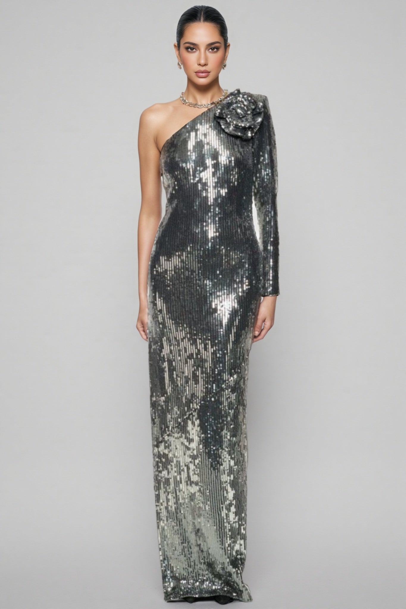 Carl 3D Floral Sequin Maxi Dress