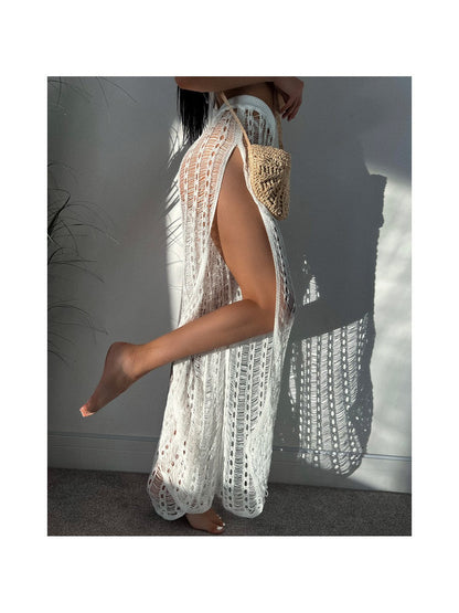 See through Mesh Hollow Out Split Strap Knitted Beach Pants