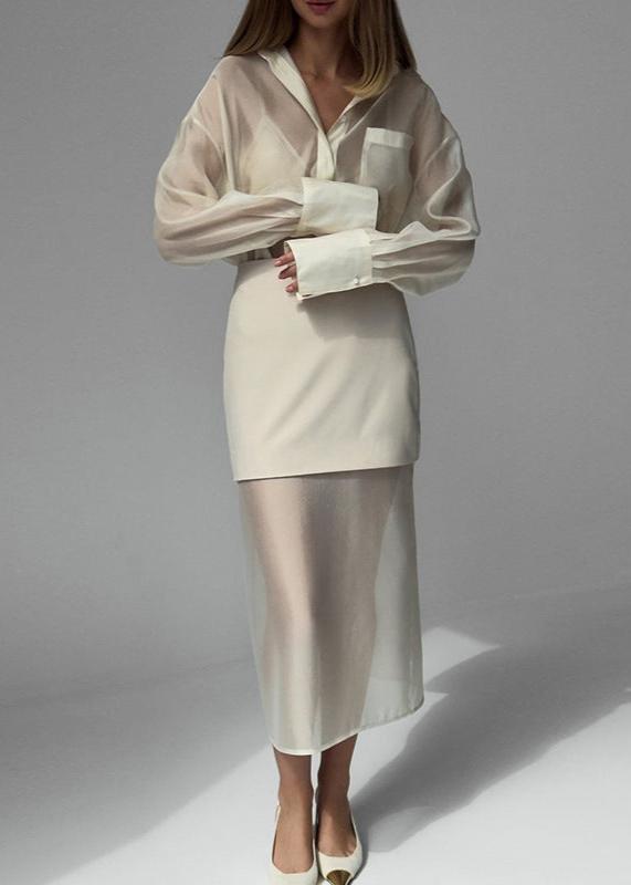 Elise Mesh Shirt and High-Waist Skirt Set