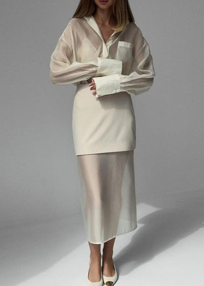 Elise Mesh Shirt and High-Waist Skirt Set