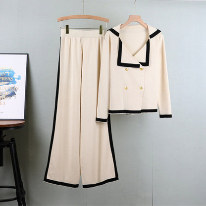 Apricot - Knitted Lapel Cardigan Two Piece Set