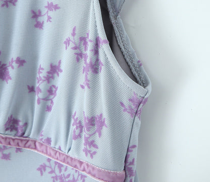 Blue – Mesh Floral Slim-Fit Dress