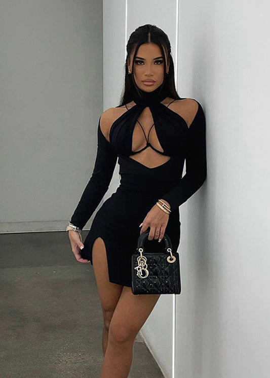 Midnight Allure - Cutout Long Sleeve Mini Dress