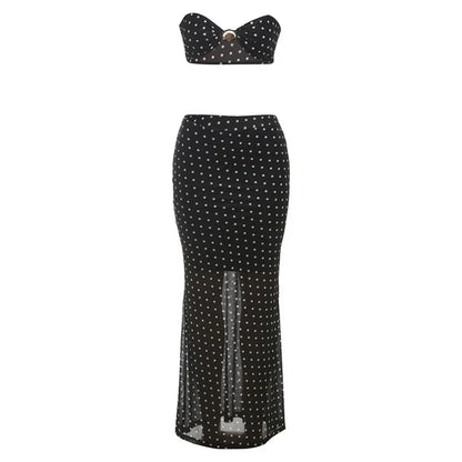 Rayyan Dot Mesh Skirt Set