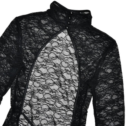High neck long sleeve lace backless jumpsuit