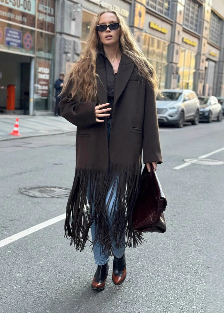 Fringe-Detail Wool Coat