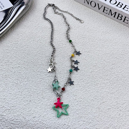 Star pendant multicolor chain necklace