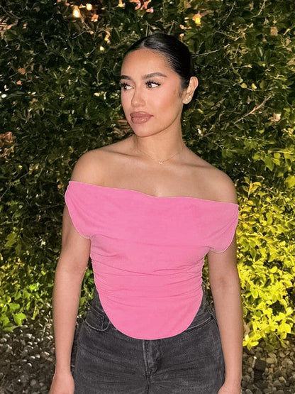 Off Shoulder Pleated Crop Top