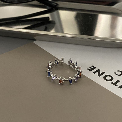 Multicolor rhinestone open ring