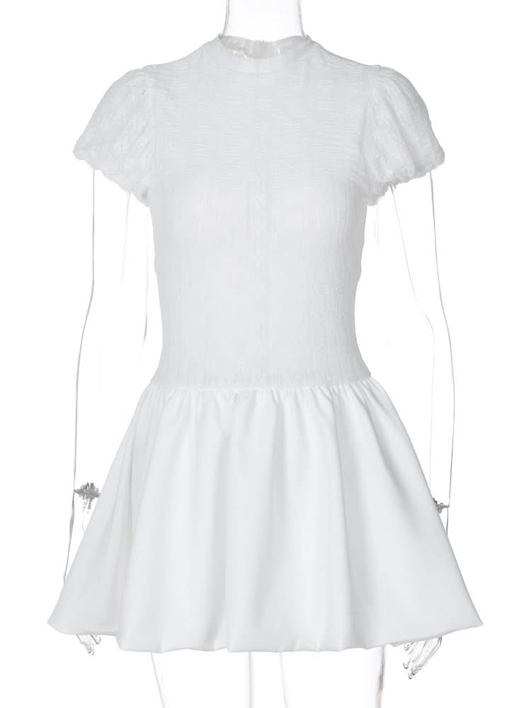 Ruched zip-up crewneck cap sleeve mini dress