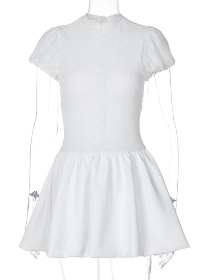 Ruched zip-up crewneck cap sleeve mini dress