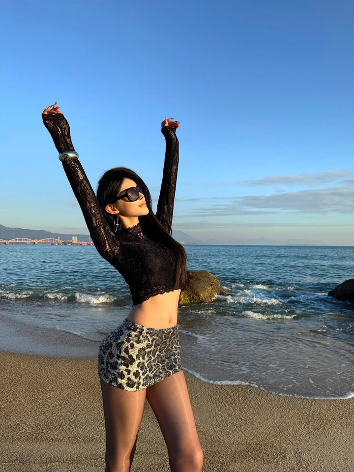 Leopard Sequin Low-Waist Mini Skirt