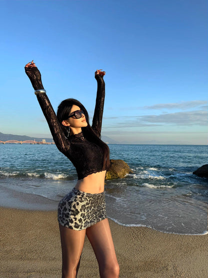 Leopard Sequin Low-Waist Mini Skirt