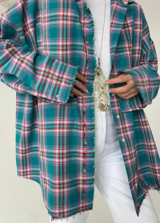 Plaid Oversized Frayed-Edge Shirt
