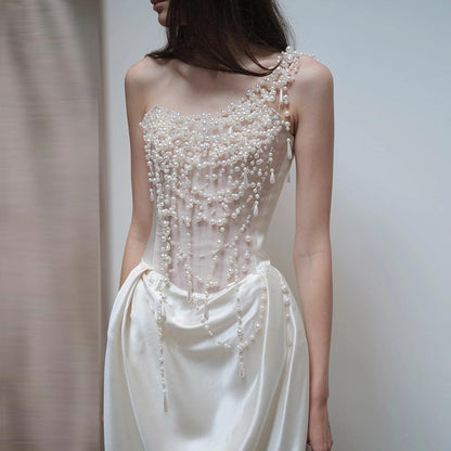 Strapless Satin Pearl Wedding Dress