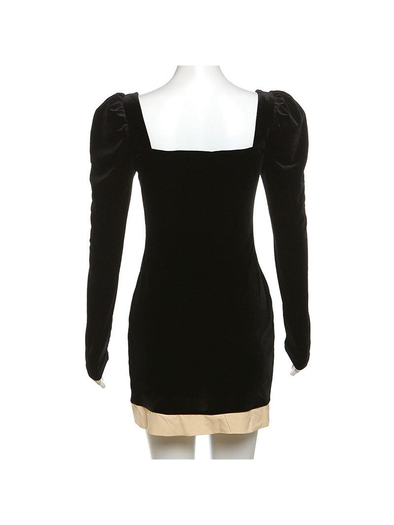 Full Sleeves Square Collar Low Cut Slim Fit Dress