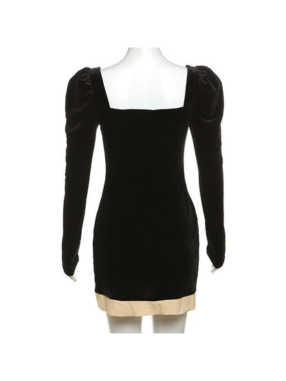 Full Sleeves Square Collar Low Cut Slim Fit Dress