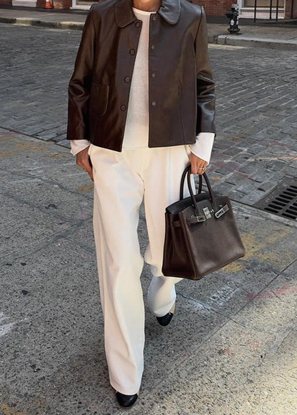 Mila - Cropped Button-Up Faux Leather Jacket