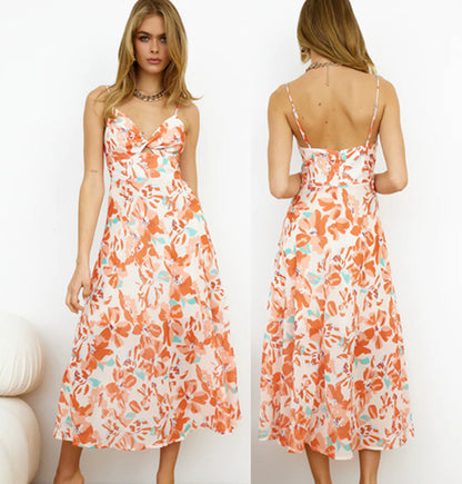 Floral Print Sweetheart Twist Bust Cut Out Spaghetti Strap Midi Dress