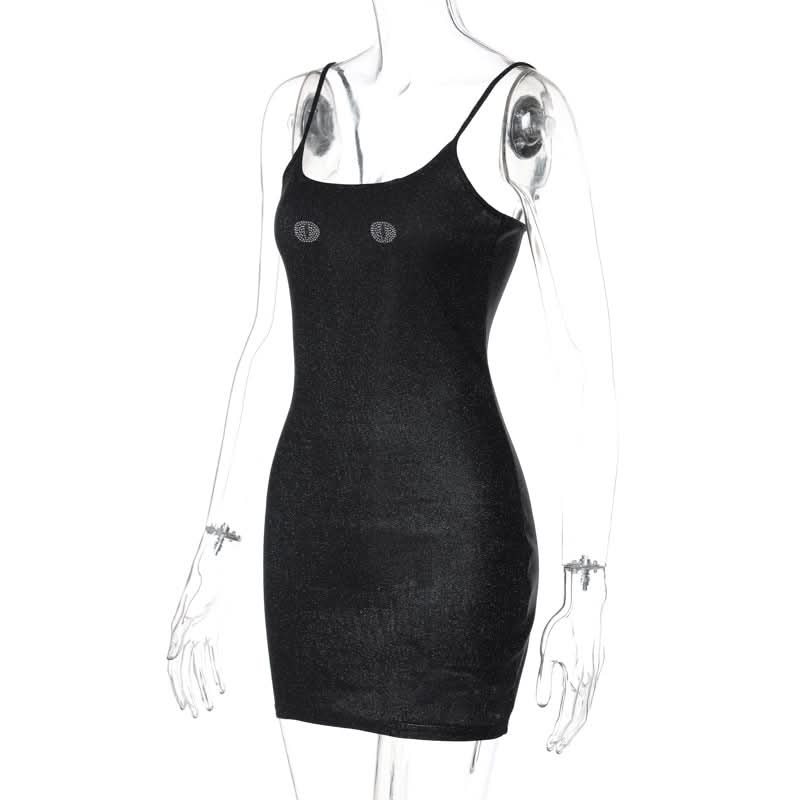 Beaded u neck backless cami mini dress