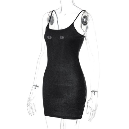 Beaded u neck backless cami mini dress