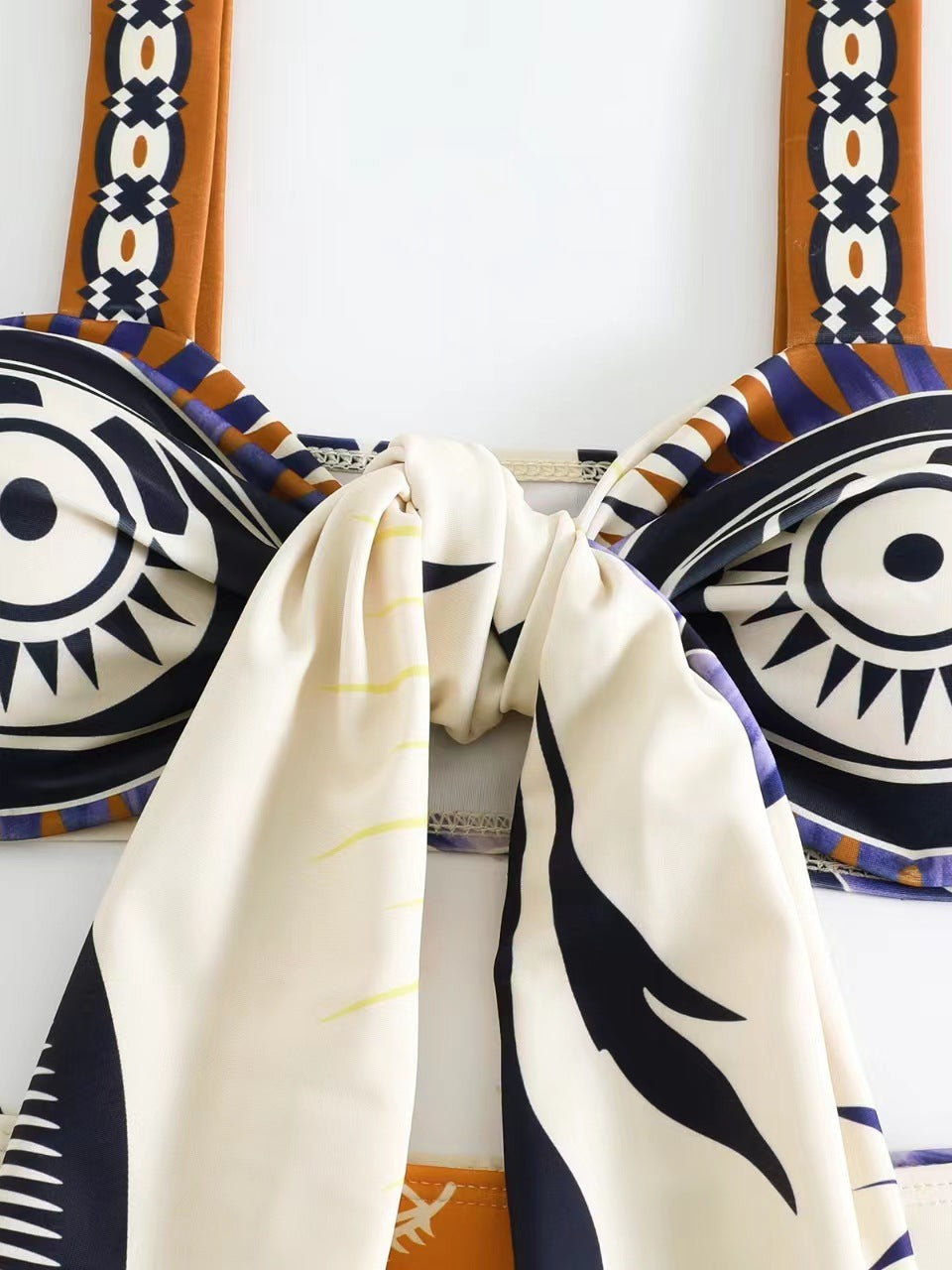 Boho Print Lace up Bikini & Short Swimsuit Set with Skirt