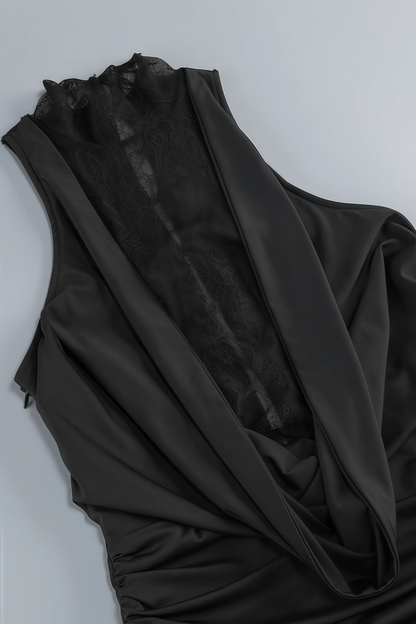 Lazze Black plunge Cowl Neck Maxi Dress