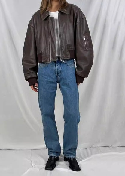 Vintage Charm Leather Bomber Jacket