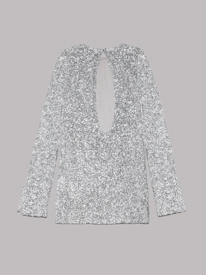 Sequins Atmosphere Shiny Backless Long Sleeves Dress