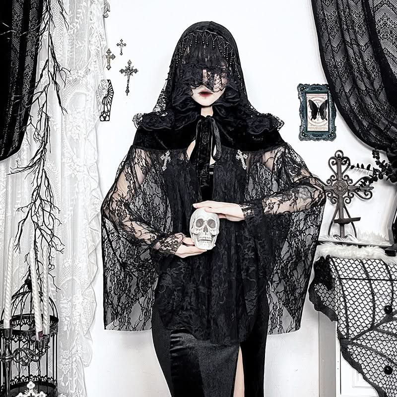 Hoodie velvet lace self tie beaded shrug top