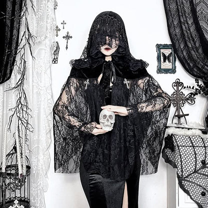 Hoodie velvet lace self tie beaded shrug top