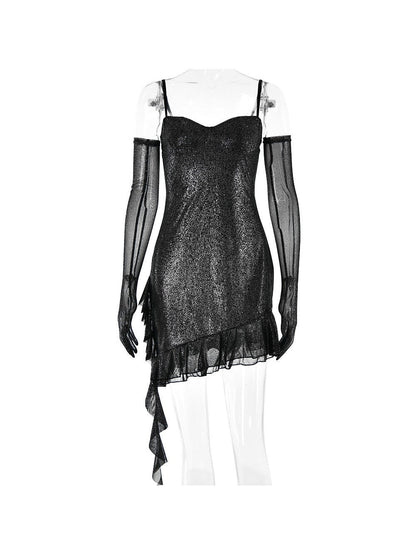 Mesh Silver Strap Tube Top Backless Hip Dress