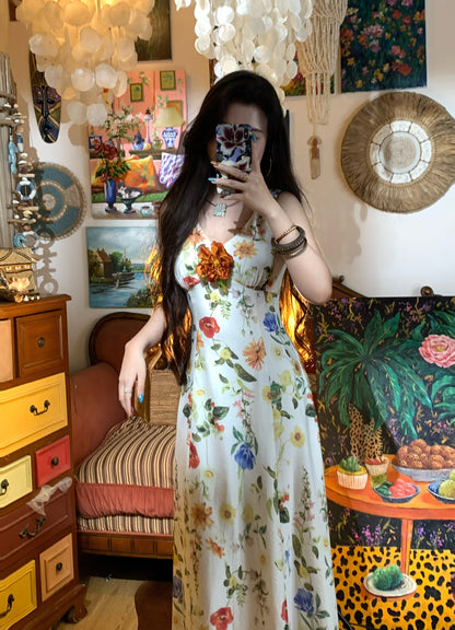 Bali Rainforest Tropical Print Dress Waist-Cinching Summer Vacation Maxi gunne sax vintage dress