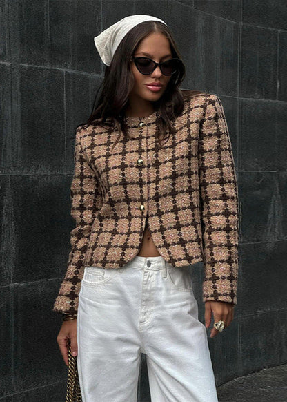 Vintage-Inspired Tweed Plaid Jacket